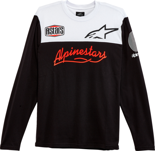 Black ALPINESTARS Elsewhere Jersey in medium size, featuring lightweight fabric and stylish design, perfect for activewear.