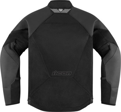 Black ICON Mesh AF™ leather jacket by Bill's Exhausts in small size, featuring a sleek design and breathable mesh panels.