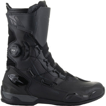 Alpinestars SP-X BOA Drystar motorcycle boots in black and dark gray, US 12.5, EU 48, showing the front view with adjustable closures.