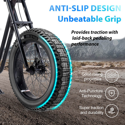 Hycline Bones Fat Bike Tire 20x4.0 for all-terrain e-bikes, featuring rugged tread and durable construction for off-road riding.