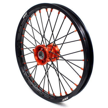 KKE 19"×1.6/16"×1.85 Spoke Kid's Big Wheels Rims Fit KTM SX 85 2003-2020 Orange Nipples & Black Spokes - Howling Moto