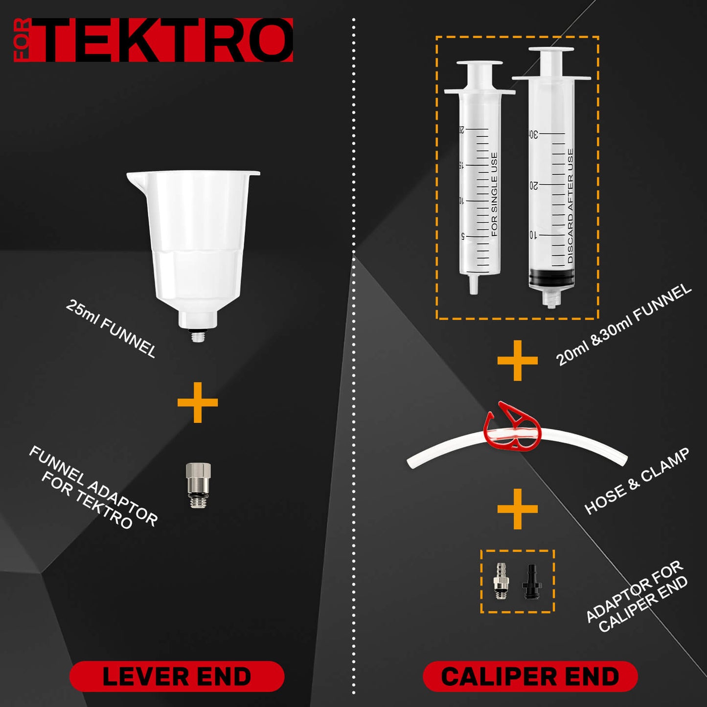 Hycline hydraulic brake mineral oil bleed kit for Shimano, Tektro, TRP bicycle brake systems with tools and mineral oil containers.