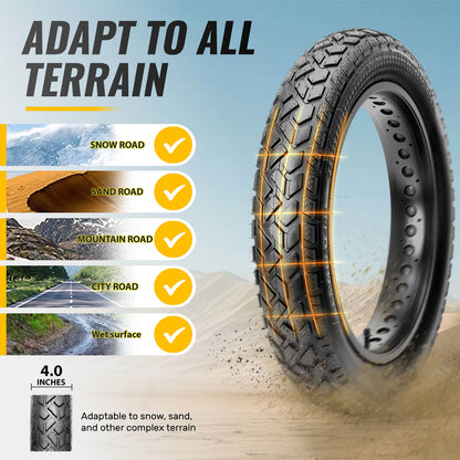 Hycline R4FT E-Bike and Fat Bike Tire with rugged tread pattern for off-road cycling, mounted on bike wheel.