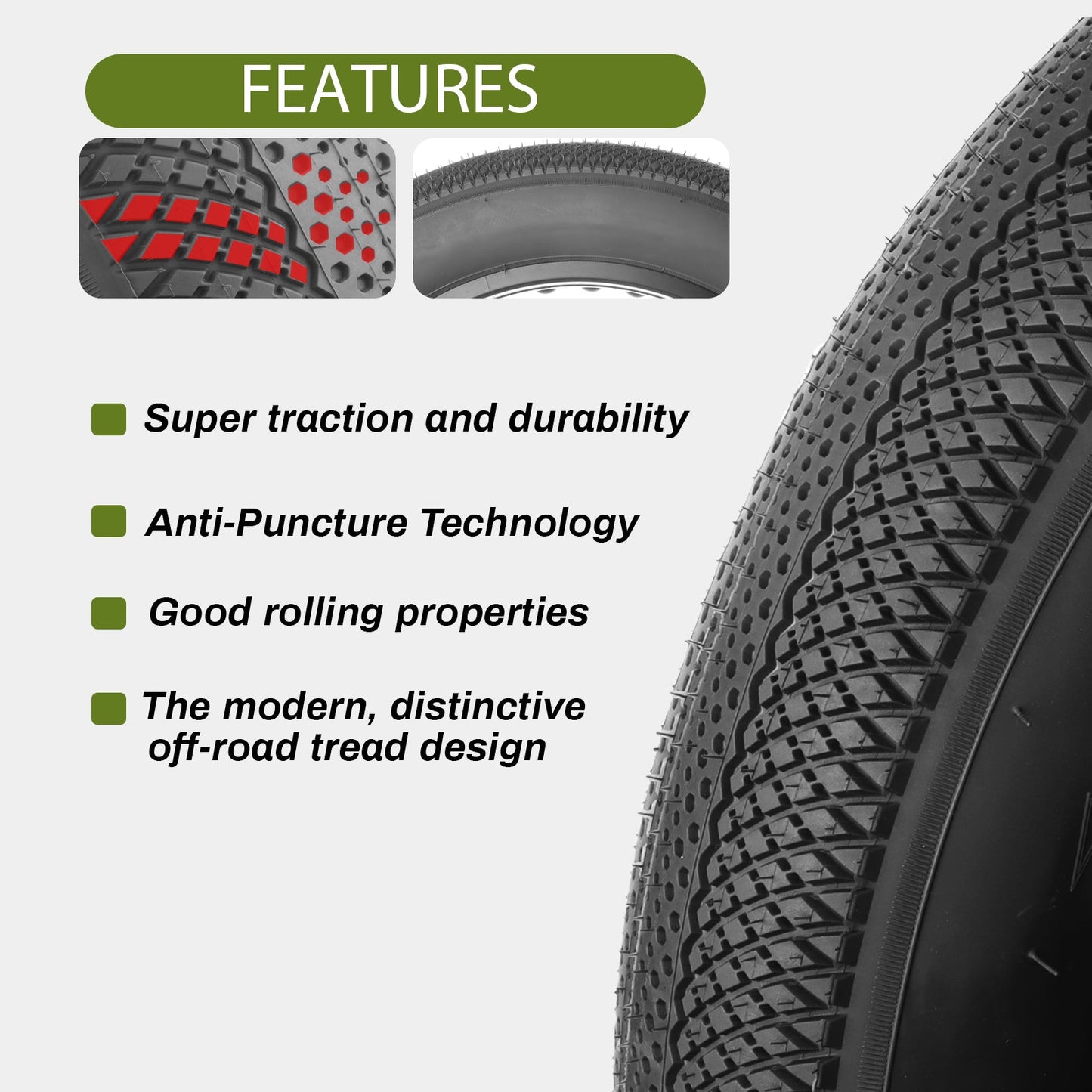 Hycline HyperPave e-bike and fat bike tire with rugged tread for off-road cycling, shown in close-up detail