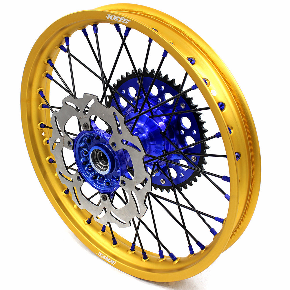 KKE 21"&19" Mx Dirtbike Cast Wheels For YAMAHA YZ125 YZ250 1999-2016 YZ250F YZ450F 2003-2015 Gold Rim Black Spokes With Disc - Howling Moto