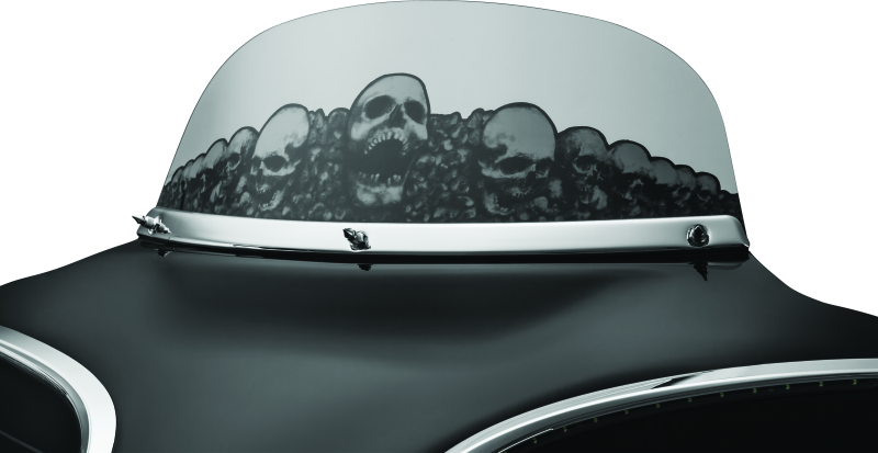Kuryakyn Smooth Windshield Trim for Harley Davidson Touring Models 96-13, close-up view showing sleek chrome finish and fitment details