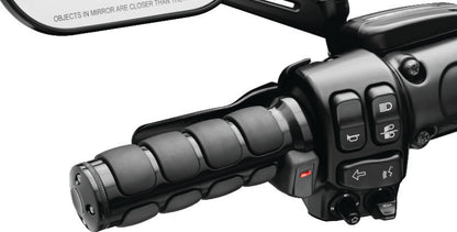 Kuryakyn Heated ISO Grips with dual cables in gloss black, designed for motorcycle handlebars with ergonomic design and heating elements.