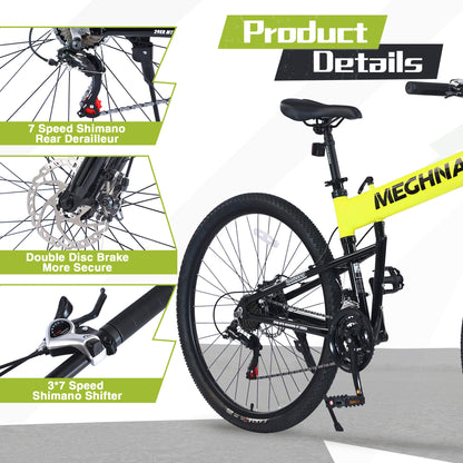 Hycline Meghna XM2 29-inch folding bicycle parked outdoors, featuring a lightweight frame and compact design for versatile urban riding.