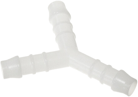 Set of ten MOTION PRO Wye connectors, 1/4 inch size, for motorcycle and automotive fluid lines, arranged in a row.