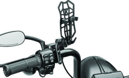 Kuryakyn Free-Flex Device Holder perch mount for powersports vehicles, showing the adjustable mount and secure device holder attachment.