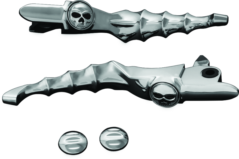 Kuryakyn Zombie Levers for Harley-Davidson Touring 2014-2016 in chrome, featuring a distinctive zombie-themed design and sleek finish.