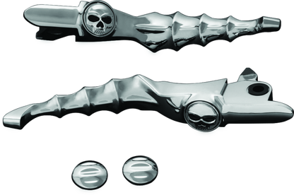 Kuryakyn Zombie Levers for Harley-Davidson Touring 2014-2016 in chrome, featuring a distinctive zombie-themed design and sleek finish.