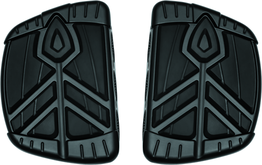 Kuryakyn Spear Mini Boards for Indian Motorcycles in satin black, featuring sleek, textured foot pegs with a spear design.