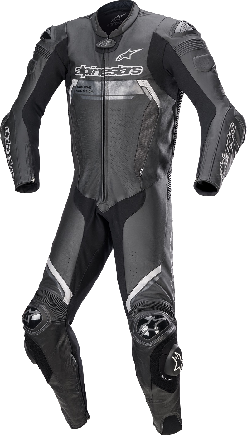 Alpinestars Missile Ignition v2 black 1-piece motorcycle racing suit with protective padding, US 38/EU 48, shown from the front.