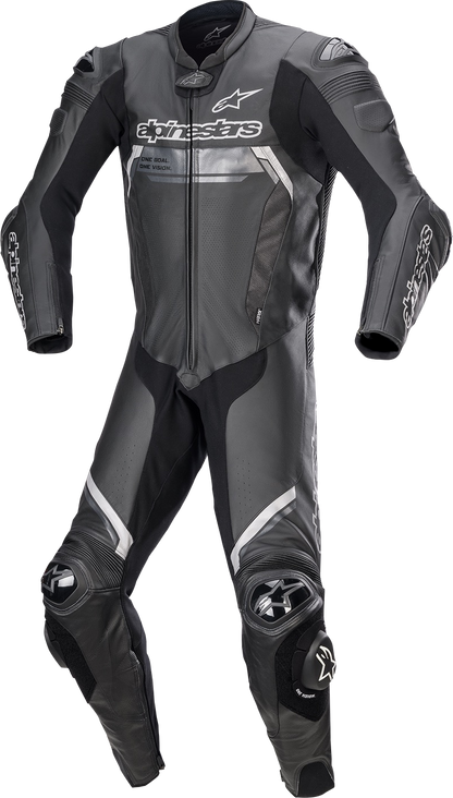 Alpinestars Missile Ignition v2 black 1-piece motorcycle racing suit with protective padding, US 38/EU 48, shown from the front.