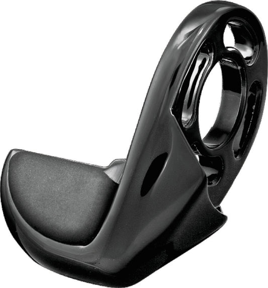 Kuryakyn ISO Throttle Boss Black adjustable hand comfort enhancer mounted on motorcycle handlebar.