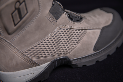 Gray ICON Stormhawk Boots by Bill's Exhausts, size 11.5, shown with a sleek design and rugged sole.
