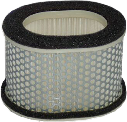 HIFLOFILTRO HFA4604 air filter for high-performance engines, showing a close-up of the cylindrical filter element with brand logo.