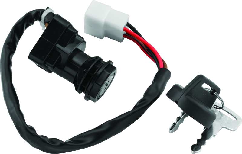QuadBoss ignition switch for Yamaha YFM450 Grizzly 4x4, model 403272, shown in close-up view with key inserted.