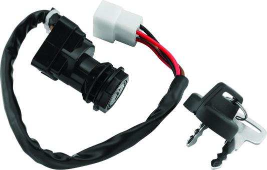 QuadBoss ignition switch for Yamaha YFM450 Grizzly 4x4, model 403272, shown in close-up view with key inserted.