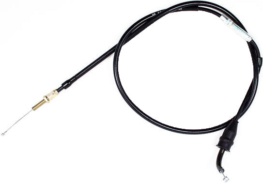 Black vinyl throttle cable for motorcycles by Motion Pro, showing the flexible cable with metal fittings on each end.