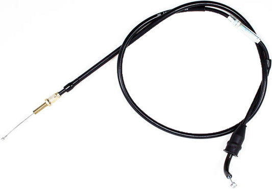 Black vinyl throttle cable for motorcycles by Motion Pro, showing the flexible cable with metal fittings on each end.