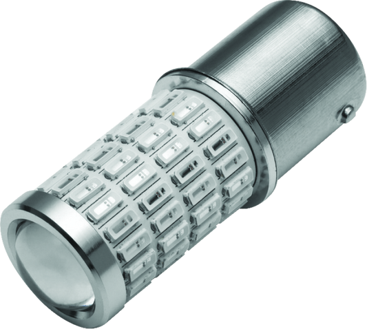 Kuryakyn LED Py21W red bulb for powersports vehicles, showing the bright red LED light and bulb base on a white background.