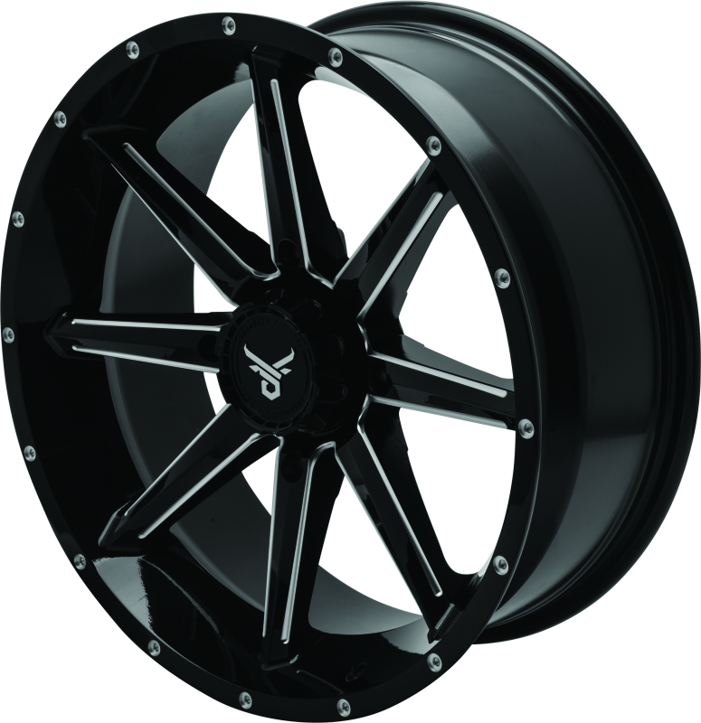 QuadBoss Slicer 18x7 powersports wheel with 4/156 bolt pattern and lifetime warranty, featuring a sleek black finish.