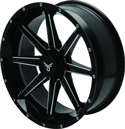 QuadBoss Slicer 18x7 powersports wheel with 4/156 bolt pattern and lifetime warranty, featuring a sleek black finish.