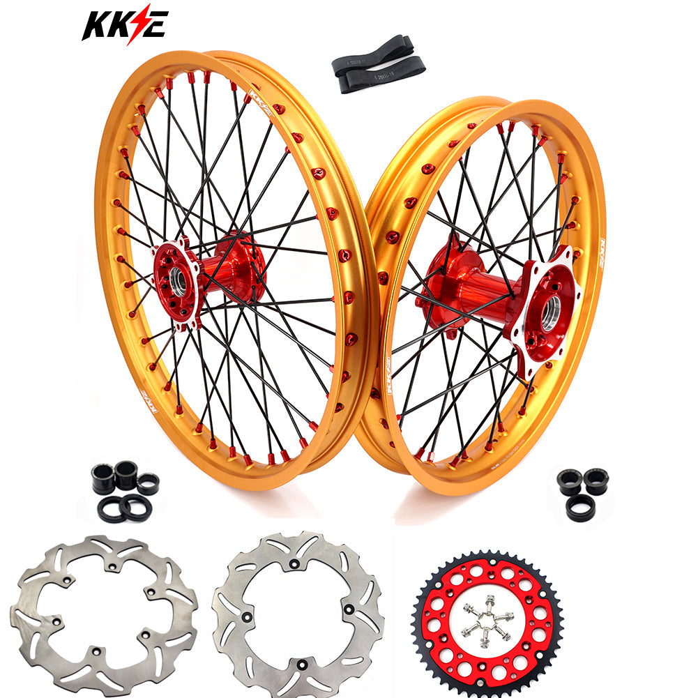 KKE 21" 19" Cast Red Hubs Billet With Gold Rim For HONDA CR125R 1998-2001 CR250R 1997-2001 - Howling Moto