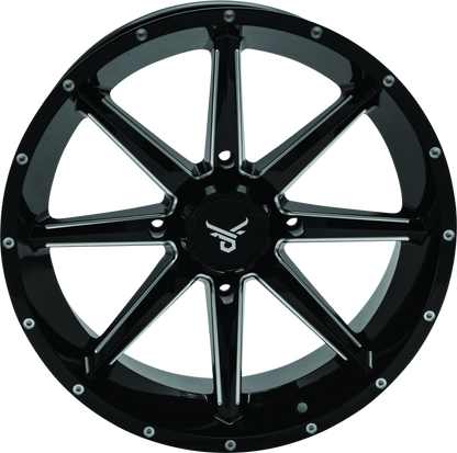 QuadBoss Slicer 18x7 Powersports wheel with 4/137 bolt pattern and Limited Edition QuadBoss Bull Logo center caps.