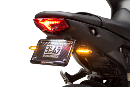 YOSHIMURA Fender Eliminator Kit for Yamaha motorcycles, showing sleek black rear license plate mount and LED light assembly.