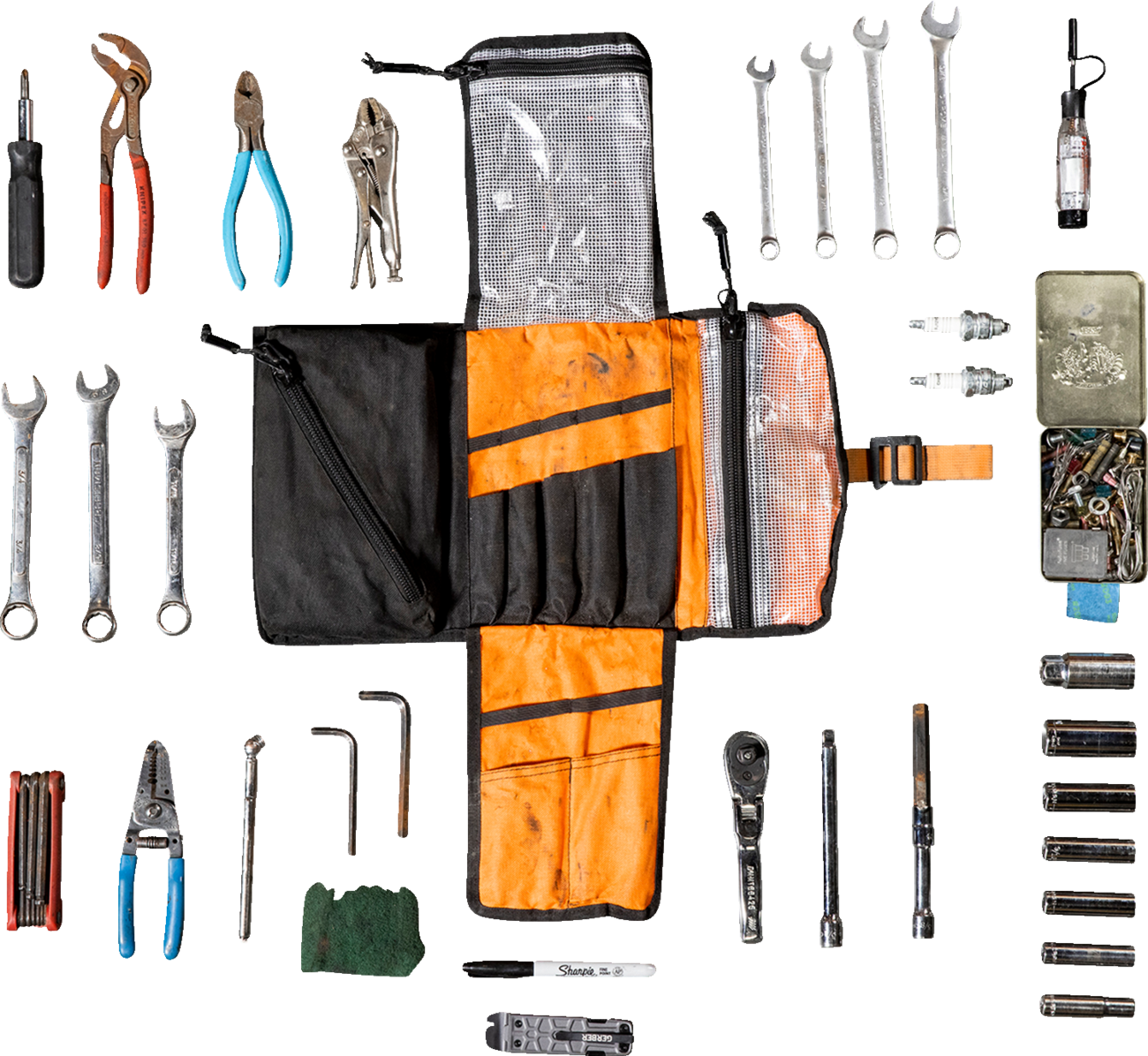 Black BILTwell EXFIL-0 2.0 Tool Roll with multiple compartments, designed for organized storage of tools and accessories.