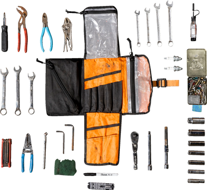 Black BILTwell EXFIL-0 2.0 Tool Roll with multiple compartments, designed for organized storage of tools and accessories.