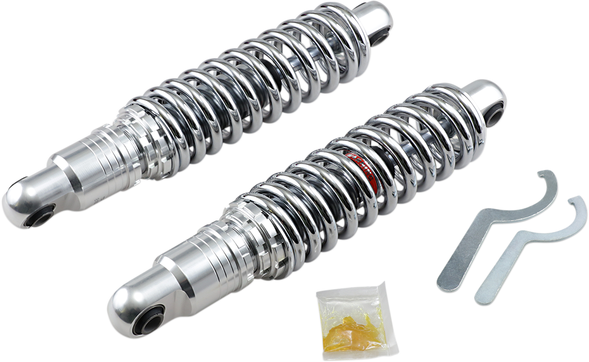 Chrome DRAG SPECIALTIES SHOCKS premium 13-inch ride-height adjustable heavy-duty shocks for motorcycle suspension.