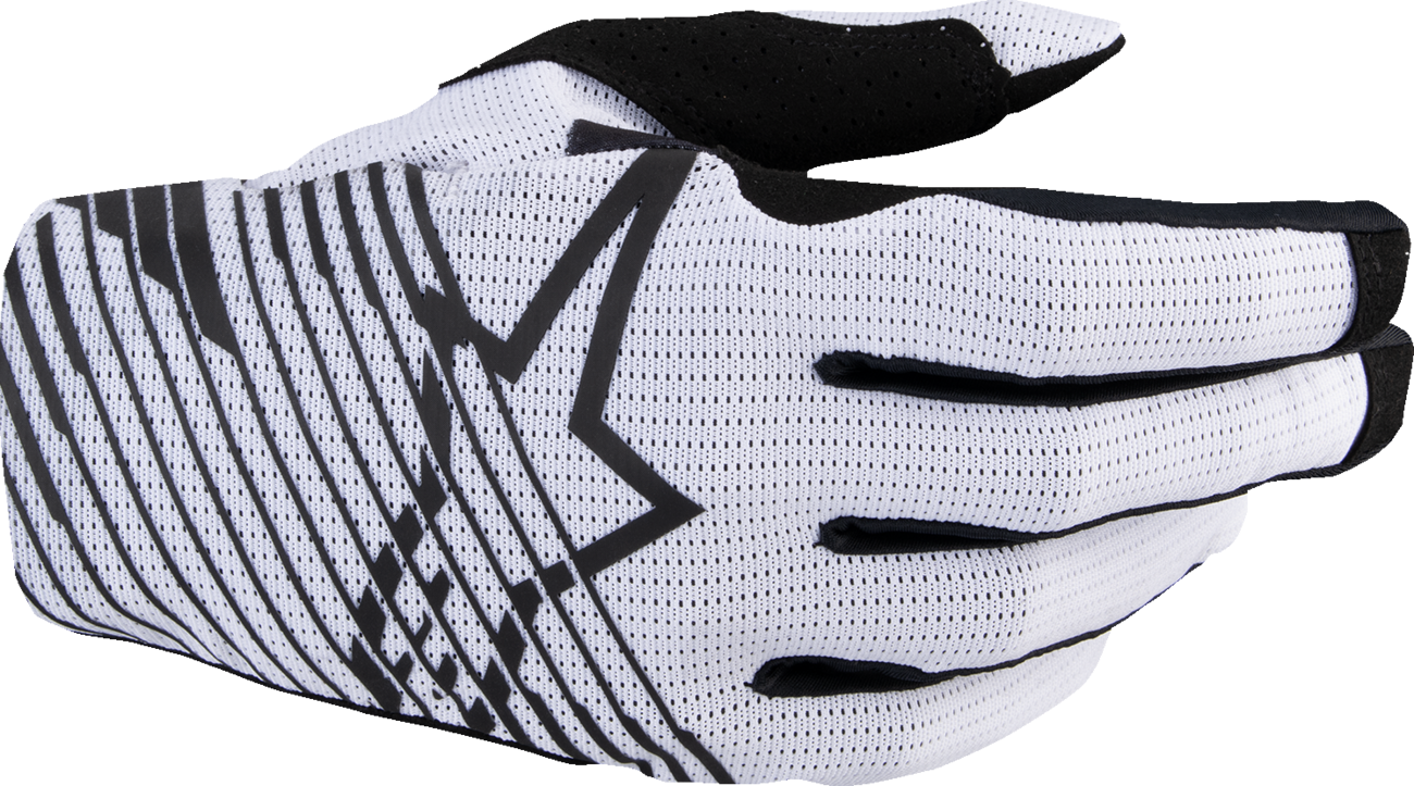 Alpinestars Radar Pro MX gloves in white, small size, featuring protective padding and breathable material for motocross riding.
