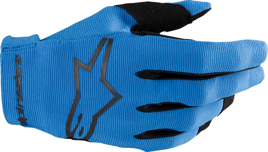 Alpinestars Radar MX motorcycle gloves in blue and black, size XL, featuring durable construction and touchscreen compatibility.