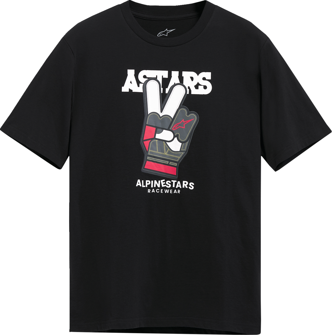 Alpinestars Peaceout CSF T-Shirt in black, medium size, featuring the Alpinestars logo and graphic design on the front.