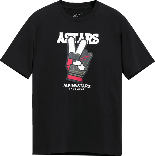 Alpinestars Peaceout CSF T-Shirt in black, medium size, featuring the Alpinestars logo and graphic design on the front.