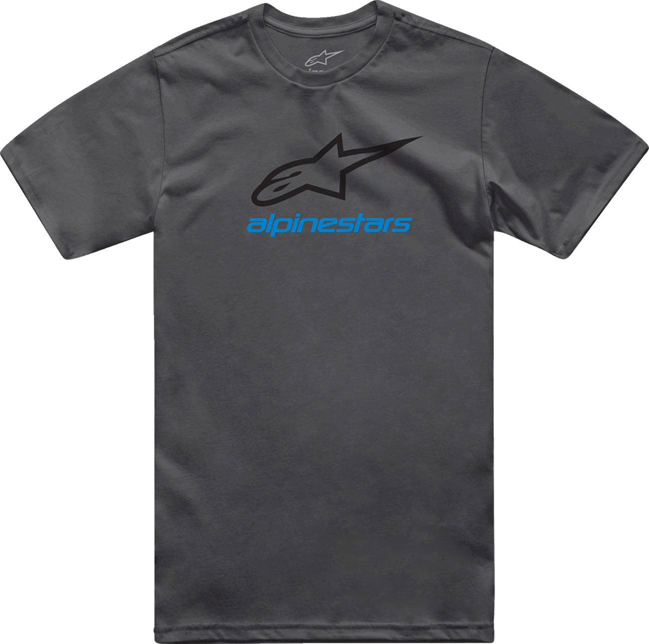 Alpinestars Always 2.0 CSF T-shirt in charcoal, black, and blue, medium size, casual men's graphic tee with logo details.