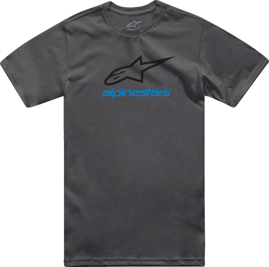 Alpinestars Always 2.0 CSF T-shirt in charcoal, black, and blue, medium size, casual men's graphic tee with logo details.