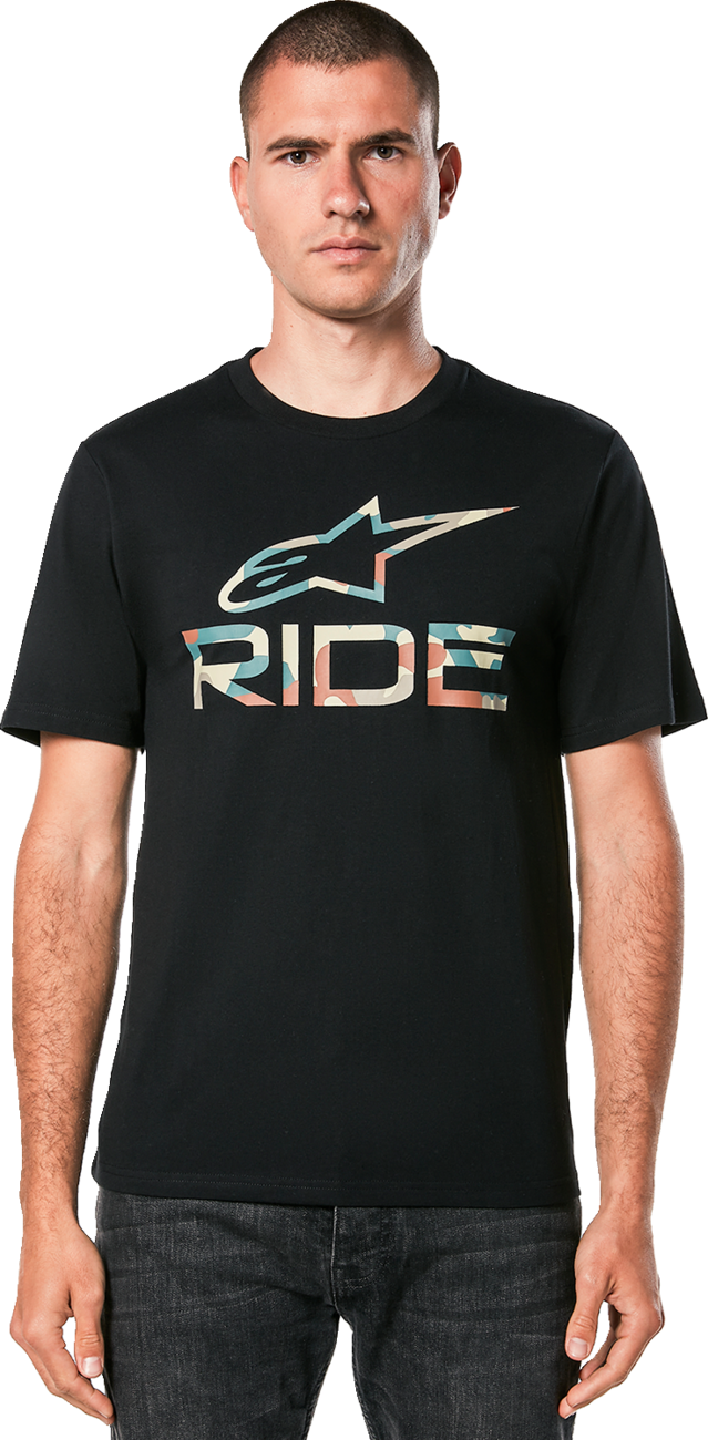 Alpinestars Ride 4.0 CSF Camo Black T-Shirt in XL with camo pattern and Alpinestars logo displayed on the front.