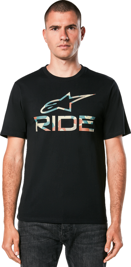 Alpinestars Ride 4.0 CSF Camo Black T-Shirt in XL with camo pattern and Alpinestars logo displayed on the front.
