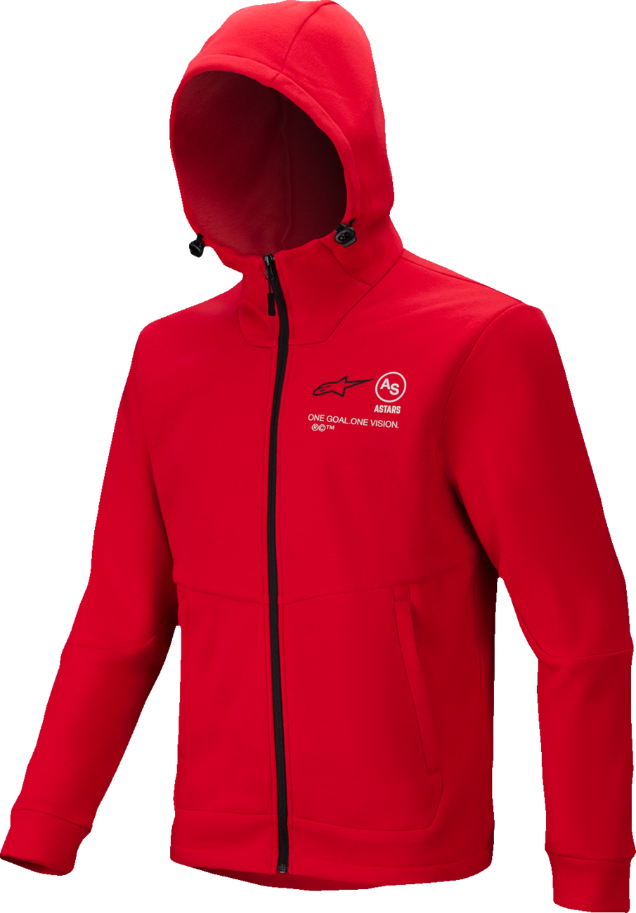 Alpinestars Racer MX fleece hoodie in bright red, size 2XL, featuring a front logo and casual fit for motocross and casual wear.