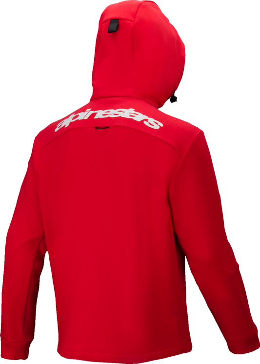Alpinestars Racer MX fleece hoodie in bright red, 2XL size, featuring the Alpinestars logo and sporty design.