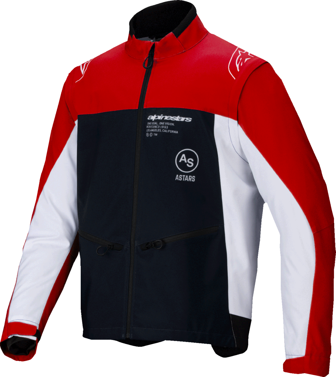 Alpinestars Lite-Dura Softshell Jacket in black, red, and white, size 2XL, featuring a sleek design and softshell material.