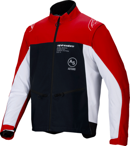 Alpinestars Lite-Dura Softshell Jacket in black, red, and white, size 2XL, featuring a sleek design and softshell material.