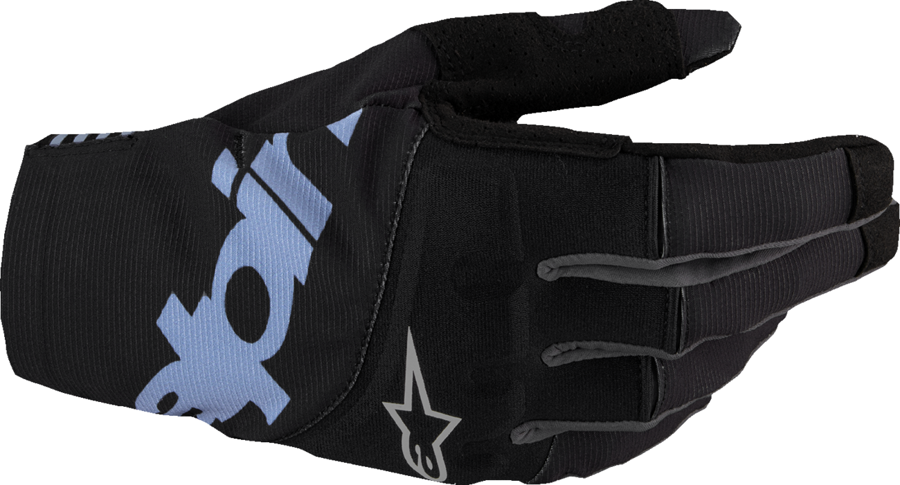 Alpinestars Techstar MX gloves in black, XL size, showing reinforced palms and adjustable wrist closures for motocross riding.