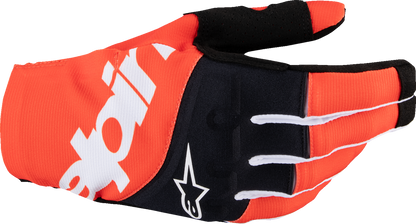 Alpinestars Techstar MX gloves in black and hot orange, medium size, designed for high-performance off-road riding.