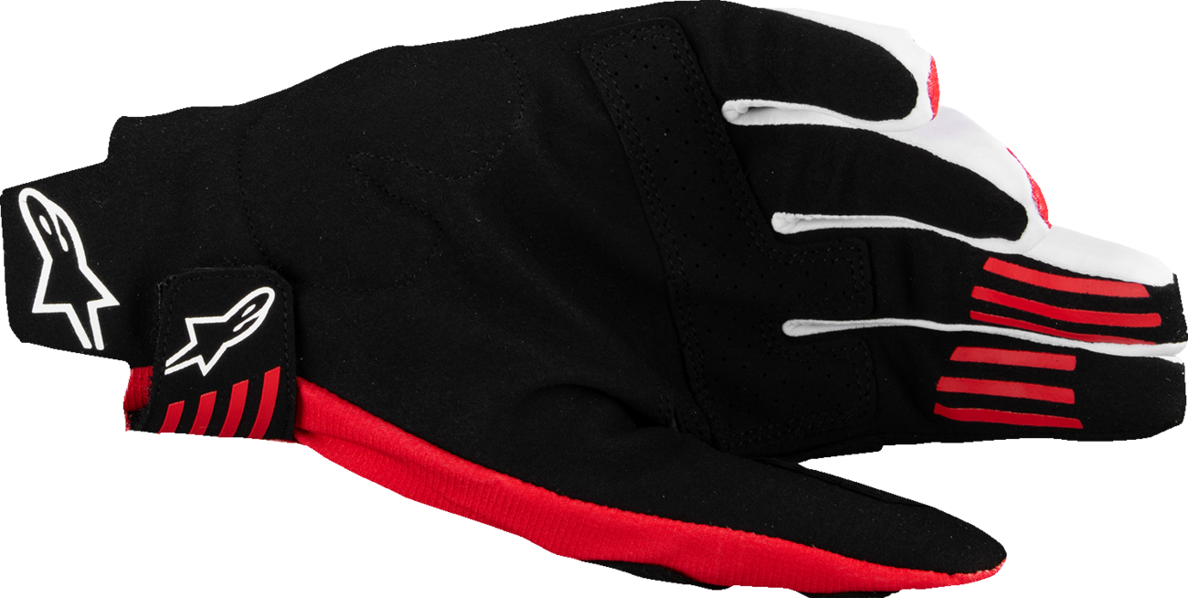 Alpinestars Techstar MX motorcycle gloves in black and bright red, 2XL, featuring protective padding and breathable material.